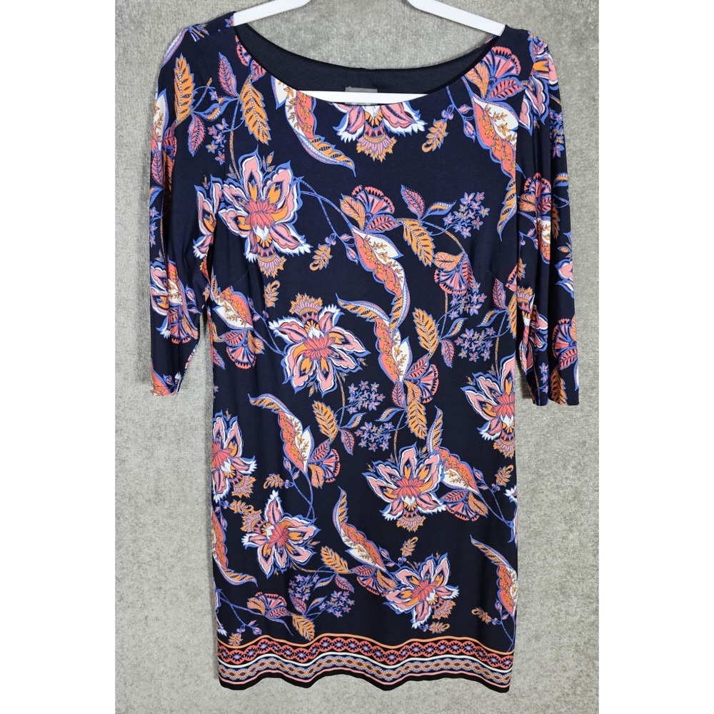 Vince Camuto Shift Dress Womens Size 10 Blue Pink Orange Floral Stretch Lined
